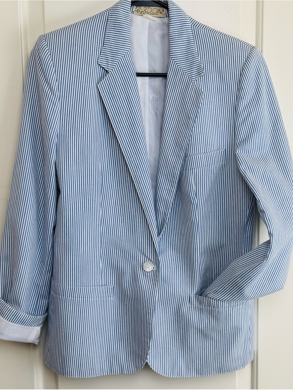 Vintage Gordon of Philadelphia Blue White Stripe Blazer Women’s 8 Preppy